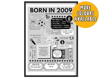 Impression né en 2009, cadeau d'un 16e anniversaire, poster Né en 2009, cadeau d'un 16e anniversaire, 16 ans, cadeau d'anniversaire en 2009, impression de 2009, cadeaux pour un 16e anniversaire