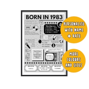 Individueller 42.Geburtstag Druck, personalisiertes 42.Geburtstag Geschenk, geboren 1983 Druck, 42.Geburtstag Fakten Poster, individueller 42.Geburtstag Druck, 1983