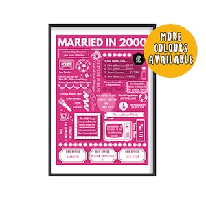 2000 25th Wedding Anniversary Gifts, Silver Wedding Anniversary Gift, 25th Wedding Anniversary Gifts for Parents, 25, Married in 2000 Print