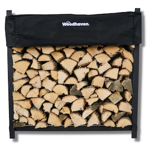 Woodhaven Black 4 Foot - Heavy Duty Made In USA - Outdoor - 1/4 Cord Firewood Storage Log Rack With Seasoning Cover - Metal Log Storage