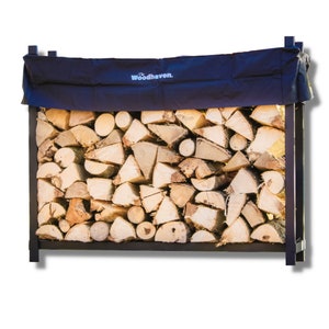 The Woodhaven 5 Foot Outdoor Firewood Rack With Cover - Black Log Holder - Log Storage - 1/4 Cord Firewood Holder - Made In USA