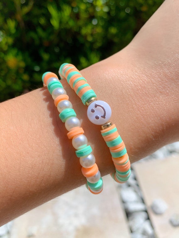 Coral Stack Preppy Clay Bead Bracelets Trending Aesthetic Beaded Bracelets  Stacking Bracelets -  Israel