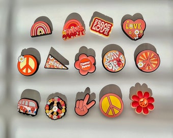 14 pc Groovy croc charms | Flower croc charms | Shoe charms | Peace sign shoe charms | Groovy flower shoe charms | Cute croc charms