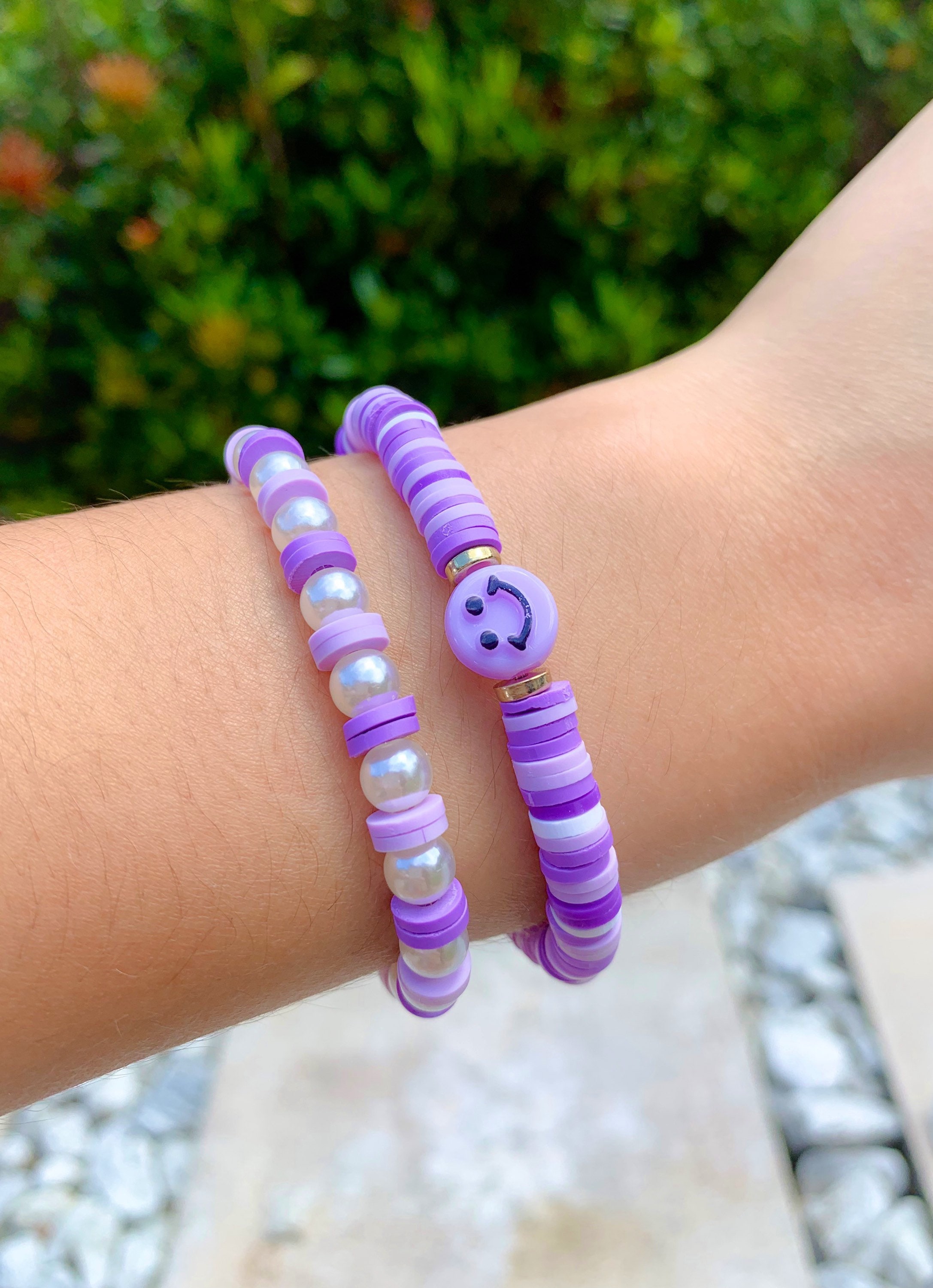 Multi Colored Purple Clay Beads Hoops