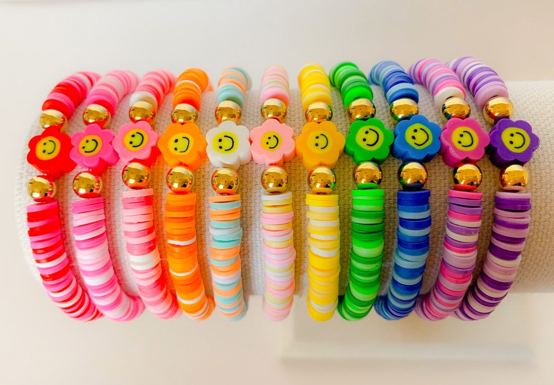 Smiley Flower Bracelets Preppy Bracelets Trendy Clay Bead Etsy