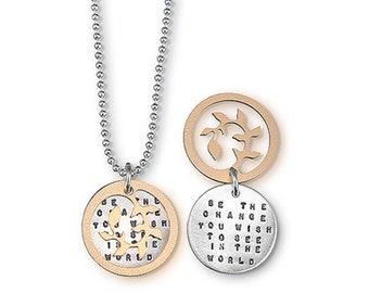 Necklace by Kathy Bransfield | Be the Change | Sterling Silver | Jewelry | inspirational | Gift For Her | Gandhi Necklace | quote jewelry |