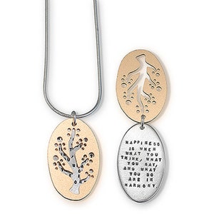Necklace by Kathy Bransfield | Gandhi | Necklace | Pendant | Sterling Silver | Jewelry | Present | quote jewelry | word jewelry | happiness
