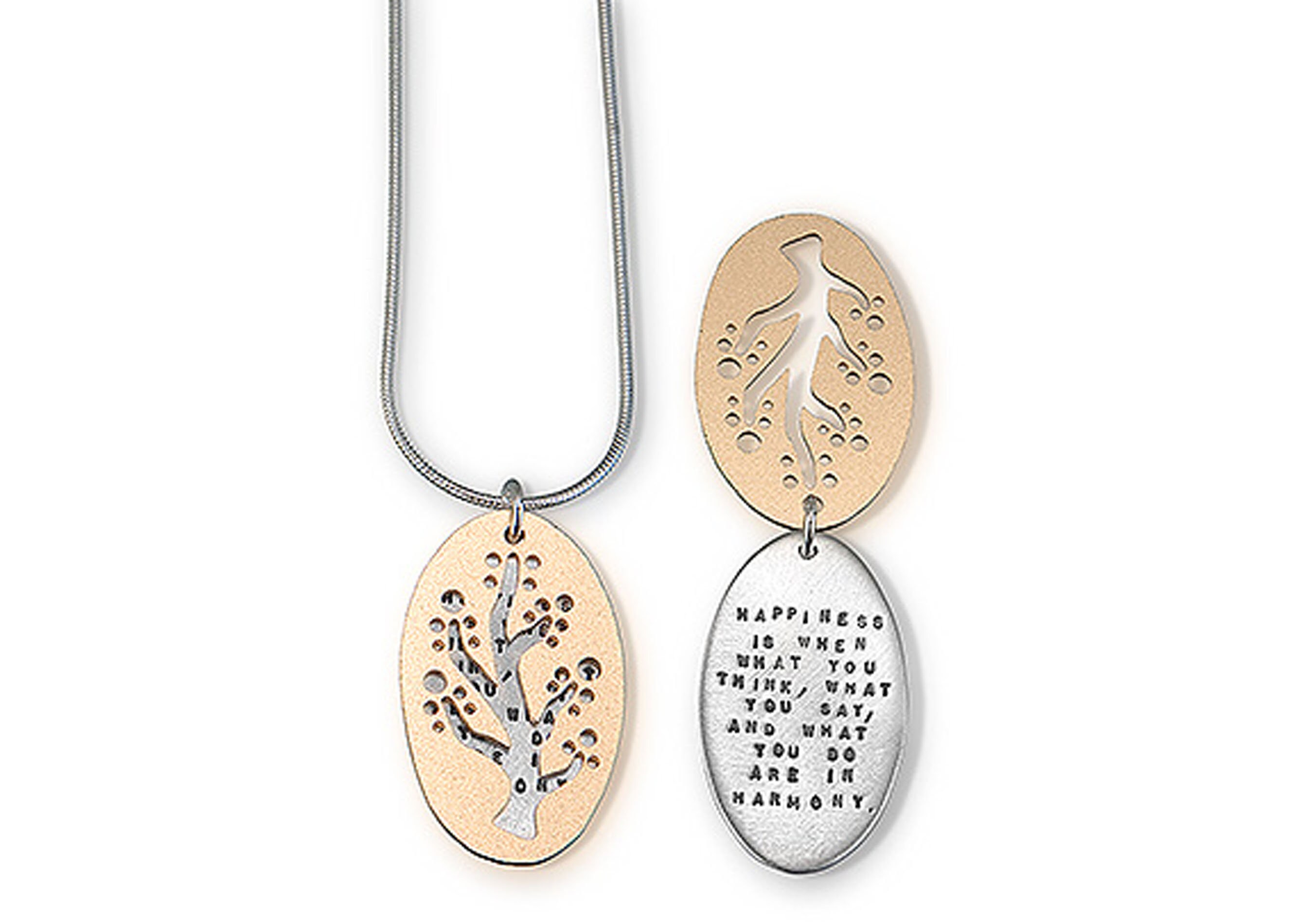 Necklace by Kathy Bransfield | Gandhi | Necklace | Pendant | Sterling Silver | Jewelry | Present | quote jewelry | word jewelry | happiness
