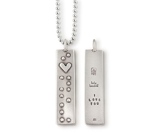 Necklace by Kathy Bransfield | I Love You | Necklace | Pendant | Sterling Silver | Jewelry | Present | Gift For Her | Braille Necklace