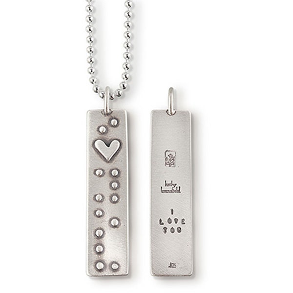 Necklace by Kathy Bransfield | I Love You | Necklace | Pendant | Sterling Silver | Jewelry | Present | Gift For Her | Braille Necklace