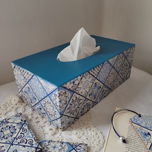 Tapa para caja de pañuelos rectangular Caja de pañuelos de madera Azulejo. servilletero patchwork Caja Decorativa para Pañuelos Caja Azulejos Azulejos, Azulejos