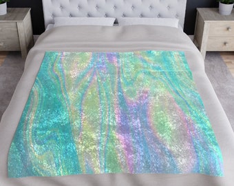 Iridescent Rainbow Blanket, Holographic Blanket Gift, Shiny Iridescent Bed Throw, Soft Teenage Iridescent Snuggle, Cozy College Dorm Gift