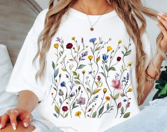 Pressed Flower Shirt for Women, Cottagecore Floral Tee, Vintage Botanical Shirt, Garden Lover Gift, Boho Nature Shirt