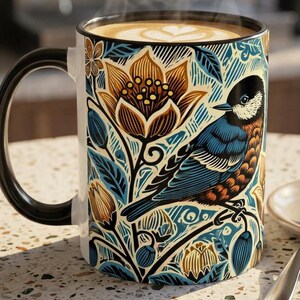 Chickadee Floral Mug, Cute Bird Coffee Cup, Bird Lover Gift, Cottagecore Mug, Woodland Bird Mug, Nature Enthusiasts Gift, 11oz 15oz Mug