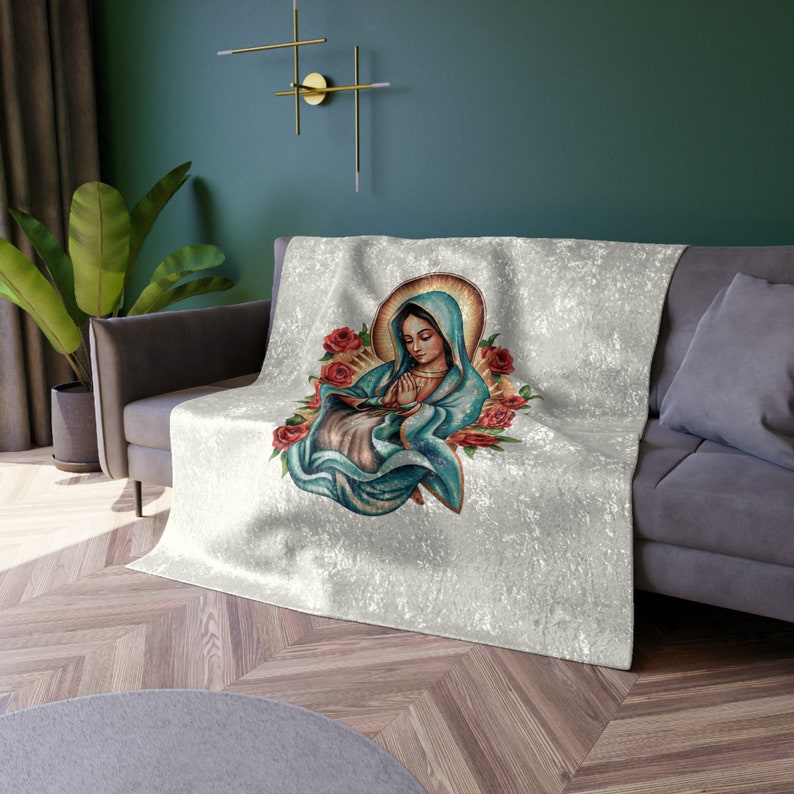 Our Lady of Guadalupe Iridescent Blanket, Mother Mary Blanket, Virgin Mary De Guadalupe Blanket