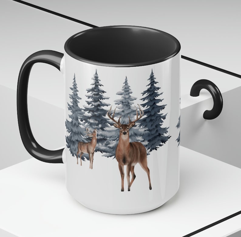 DEER IN WOODS Mug, 15oz Hiking Outdoors Tea Cup for Men Women, Wildlife ...