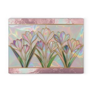 Planche à découper en verre crocus | Décoration de cuisine florale printanière irisée, planche de comptoir style vitrail nacré, cadeau pour amateur de jardin image 16