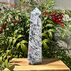 Gorgeous XL Rare Purple Amethyst in Druzy Moss Agate Statement Tower 1127g/9.52in