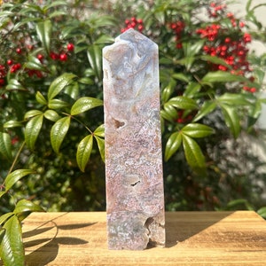 Großer Verträumter Druzy Pink Moosachat 4-Side Tower 594g