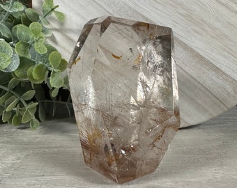 Stunning Rutilated Quartz Freeform with Gold & Copper Rutile 270g/2.38in W x 3.60in H