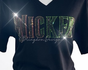 Wicked Movie Inspired Bling Crystallized Luxe Rhinestone V-neck Shirt Custom Made Tee Bedazzled Sweatshirt Tshirt For Good