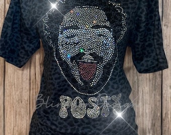 Posty Portrait Shirt Bling Tee Luxury Rhinestone Bedazzled Concert Tee, LAT Black Leopard Tshirt Gift Malone Music Fans