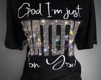 Bling God I’m Just Grateful For You Bedazzled Shirt Tee, Faith Tshirt Rhinestone Custom, Comfort Colors Crystallized Religious Faith
