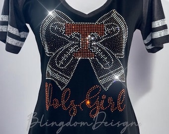 University Tennessee UT Vols Bling Retro Coquette Luxe Rhinestone V-Neck Game Day Crystallized Shirt, Football Bedazzled Sweatshirt