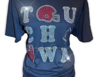 Rhinestone Touchdown Tee: Custom Team Colors, Bedazzled Football Shirt Custom School Colors