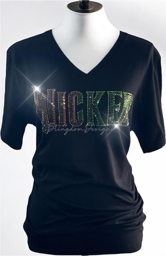 Wicked Movie Inspired Bling Crystallized Luxe Rhinestone V-neck Shirt Custom Made Tee Bedazzled Sweatshirt Tshirt For Good