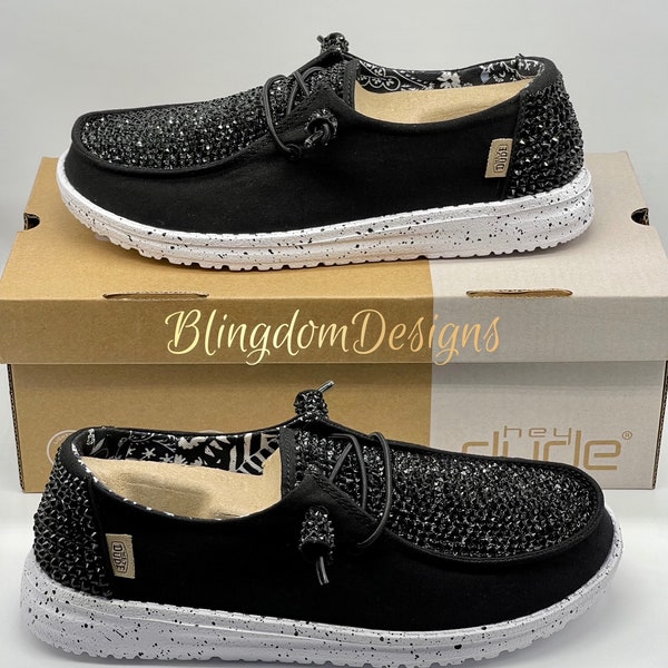 Black Bedazzled Bling Hey Dude Shoes Prom, Bridal Party, Special Occasion Dudes Bejeweled Original Design