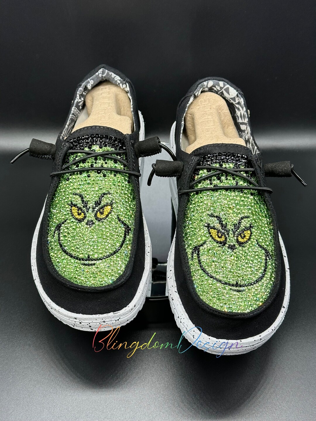 Bedazzled Grinch Hey Dude Shoes Bling Original Design Hey Etsy