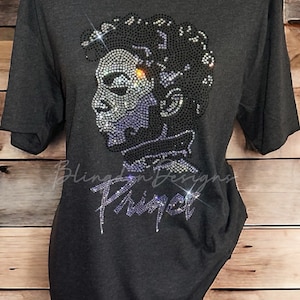 Prince Inspired Bling Luxury Rhinestone Shirt Custom Made Bedazzled Original Design Tee Shirt Tshirt Sweatshirt Purple Rain