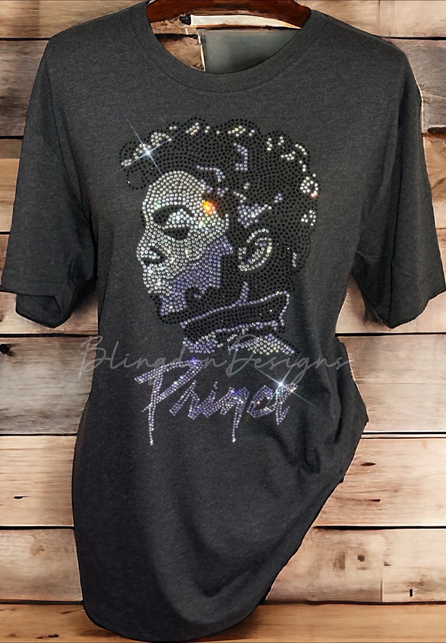 Prince Rhinestone Portrait Inspired Bling Luxe Shirt Crystallized