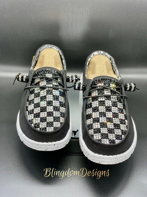 Bling Hey Dude Shoes Checkerboard Bedazzled Original Design Dudes