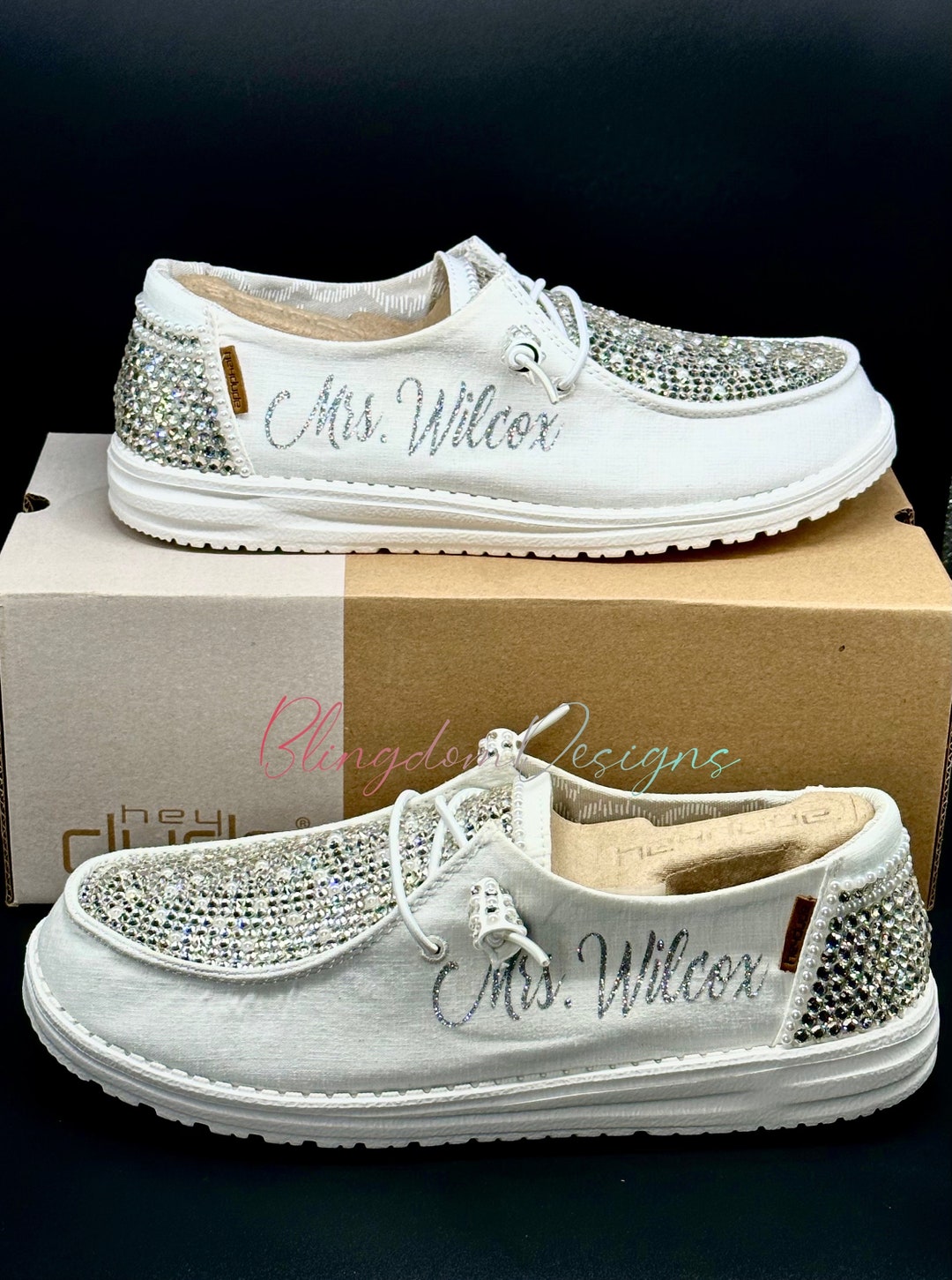 Bling Hey Dude Wedding Shoes Bedazzled With Sparkle Original Custom Design  Bride Miss to Mrs Dudes Silver Golden Anniversary Bejeweled -  Norway
