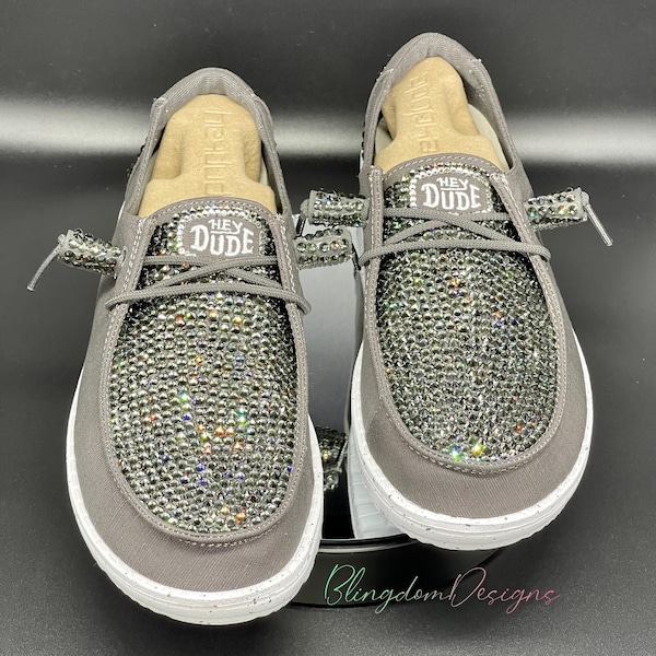 Bedazzled Dark Grey Hey Dude Shoes Black Diamond Original Design Dudes