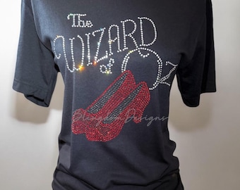 Bling Oz Ruby Red Slippers Movie Inspired Crystallized Luxe Rhinestone V-neck Wizard Shirt Custom Made Tee Bedazzled Sweatshirt Tshirt