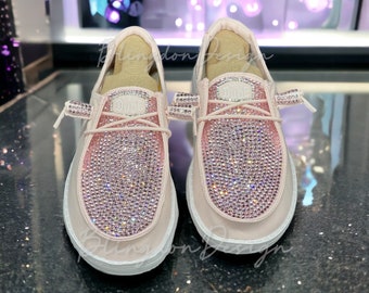 Light Pink Bling Hey Dude Shoes Prom, Bridal Party, Special Occasion Original Design Dudes Bedazzled Bejeweled Spring Summer Wedding