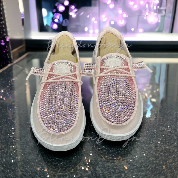 Light Pink Bling Hey Dude Shoes Prom, Bridal Party, Special Occasion Original Design Dudes Bedazzled Bejeweled Spring Summer Wedding