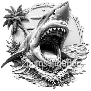 3d illusion of a Shark Attacking at the Beach Ocean for Laser Please Read Description laser ready 4 ZIP Files