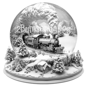 Illusion 3D d&#39;un train à vapeur traversant un tunnel dans une boule à neige pour laser Veuillez lire la description prêt pour le laser 4 fichiers ZIP