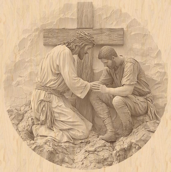 3d Illusion of Jesus Helping a Man With the Cross in the