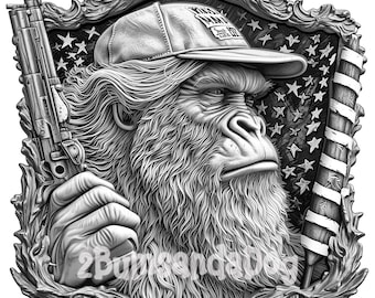 3d illusion of a Patriotic Bigfoot Sasquatch with a Hat and Firearm 2nd Amendment for Laser Please Read Description laser ready 4 ZIP Files