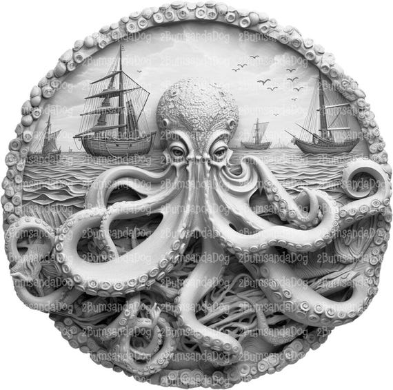 3d Illusion Octopus With Ships for Laser Please Read Description