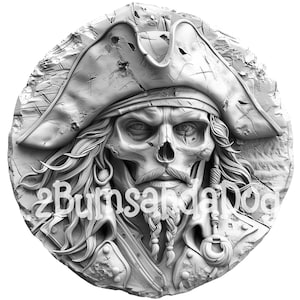 Illusion 3D d'un crâne de pirate en forme de pièce de monnaie pour laser Veuillez lire la description prêt pour le laser 4 fichiers ZIP