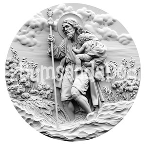 3d illusion of Saint Christopher Carrying Baby Jesus across the River Coin Shaped for Laser Please Read Description laser ready 4 ZIP Files