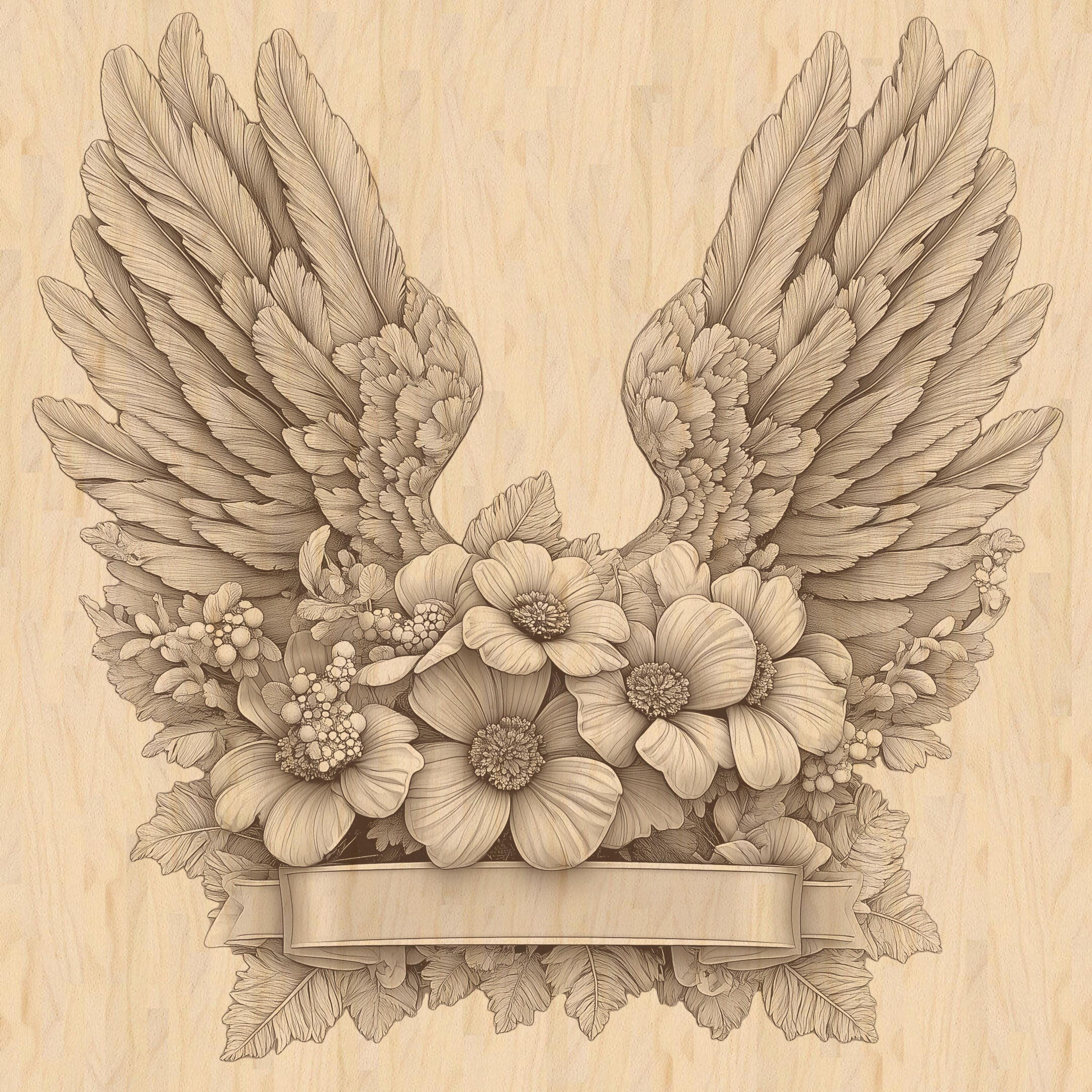 FLOWERS ジグソーパズル 木製フレーム付き Innocent Grey 3d Illusion of a Memorial With Dogwood Flowers and Wings and Blank