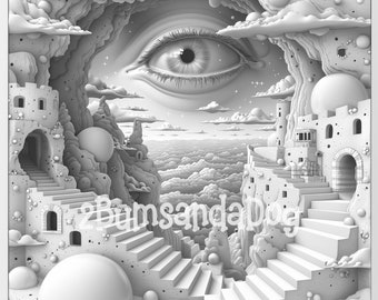 3d illusion of A Surreal Landscape with the All Seeing Eye for Laser Please Read Description laser ready 4 ZIP Files