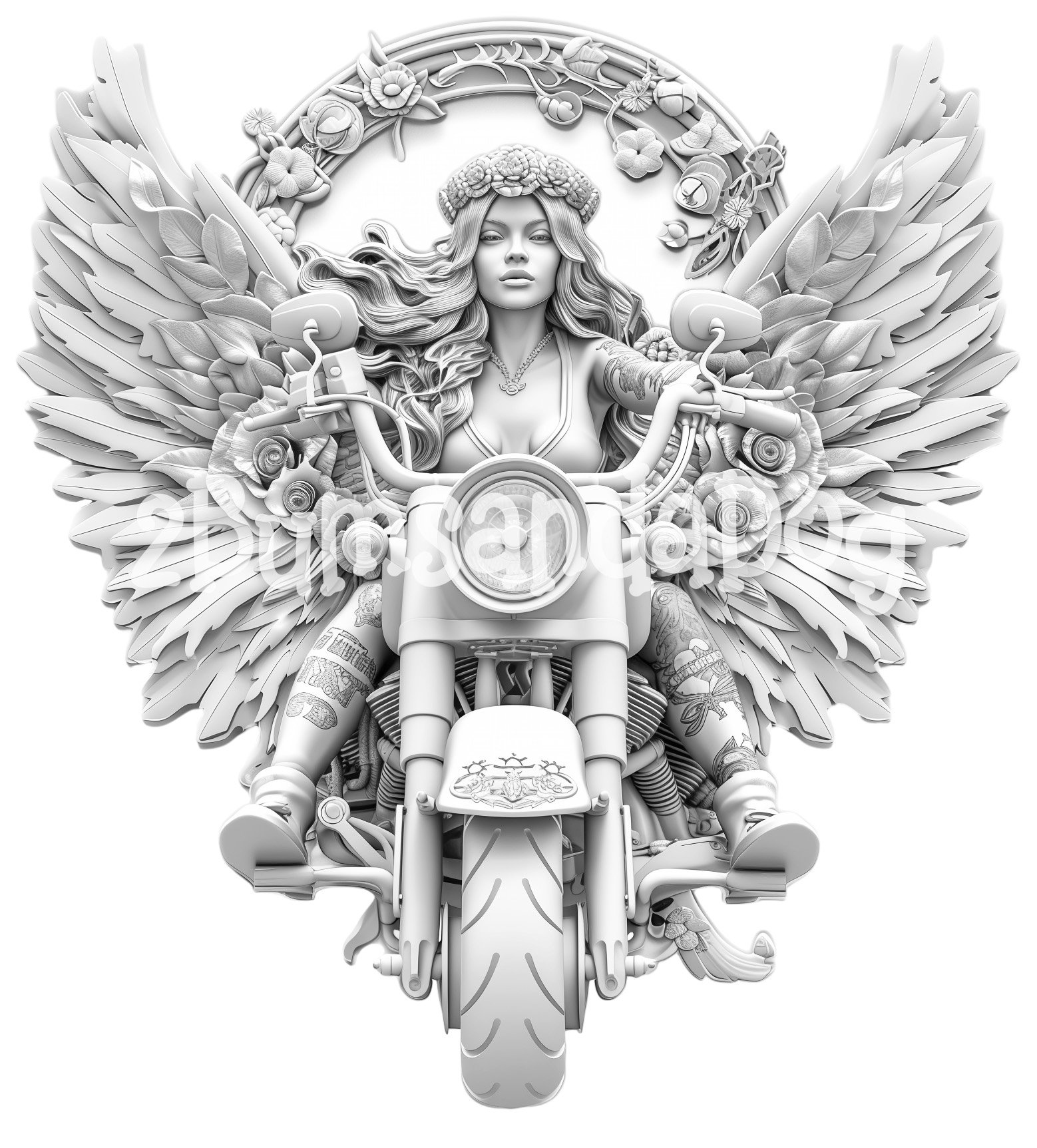 Motorcycle Rider Angels 3d Illusion A Biker Angel With Tattoos Riding a Motorcycle for Laser ...
